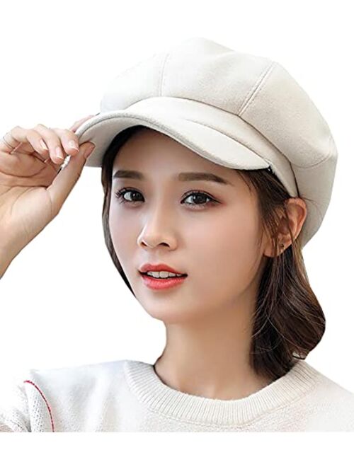 Niction Newsboy Hats for Women, Women Newsboy Hats Winter Felt Retro Solid Color Fashion All-Match Newsboy Cap