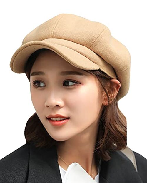 Niction Newsboy Hats for Women, Women Newsboy Hats Winter Felt Retro Solid Color Fashion All-Match Newsboy Cap