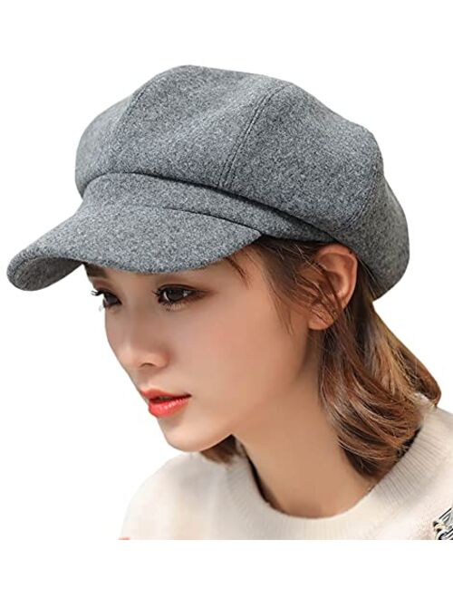 Niction Newsboy Hats for Women, Women Newsboy Hats Winter Felt Retro Solid Color Fashion All-Match Newsboy Cap