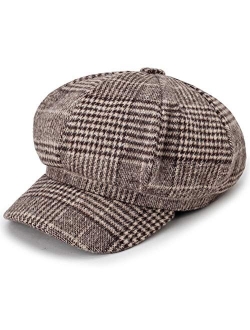 EZ-Joyce Women's Plain Newsboy Caps Cabbie Visor Plaid Fedora Beret Hat