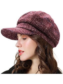 Panpacsight Womens Newsboy Cap Wool Visor Cabbie Fiddler Winter Spring Octagonal Paperboy Hat Girls Gift