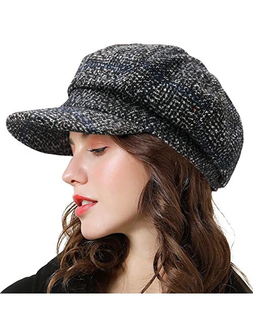 Panpacsight Womens Newsboy Cap Wool Visor Cabbie Fiddler Winter Spring Octagonal Paperboy Hat Girls Gift