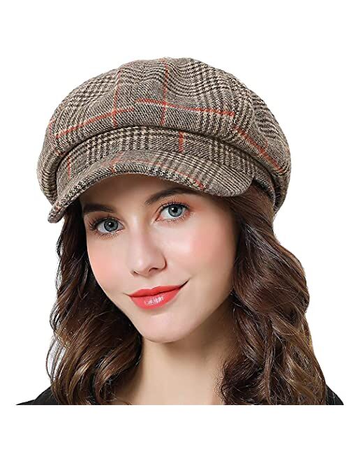 Panpacsight Womens Newsboy Cap Wool Visor Cabbie Fiddler Winter Spring Octagonal Paperboy Hat Girls Gift