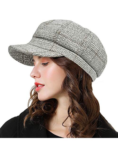 Panpacsight Womens Newsboy Cap Wool Visor Cabbie Fiddler Winter Spring Octagonal Paperboy Hat Girls Gift