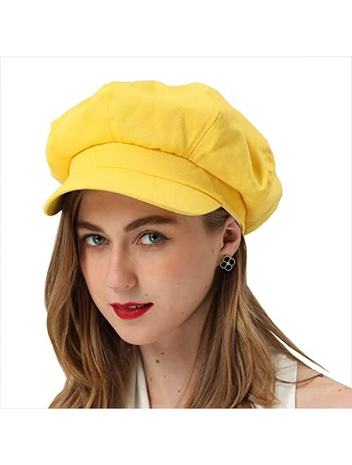 Beylrzid Womens Newsboy Cap Summer Beret Cap- 100% Cotton 8 Panels Vintage Cabbie Hat- Octagonal Visor Cap for Women Girls Ladies Gift