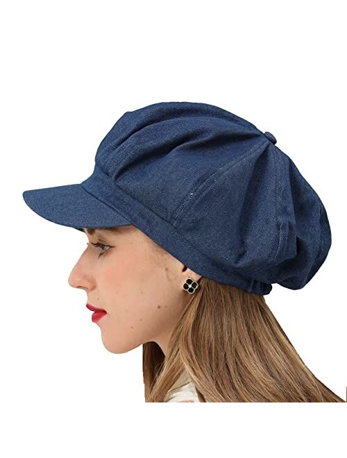 Beylrzid Womens Newsboy Cap Summer Beret Cap- 100% Cotton 8 Panels Vintage Cabbie Hat- Octagonal Visor Cap for Women Girls Ladies Gift