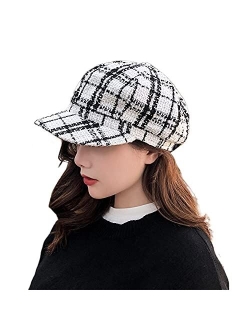 Zffxh Plaid Ladies Newsboy Hat Striped Visor Beret Cap for Women Tweed 8 Panel Applejack Hat Ivy Caps