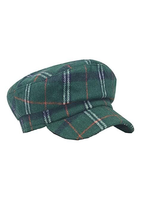 Zffxh Plaid Ladies Newsboy Hat Striped Visor Beret Cap for Women Tweed 8 Panel Applejack Hat Ivy Caps