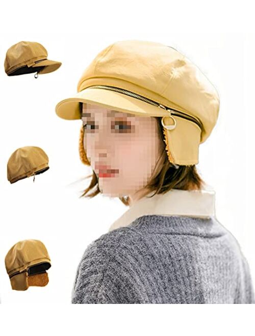 Zffxh Plaid Ladies Newsboy Hat Striped Visor Beret Cap for Women Tweed 8 Panel Applejack Hat Ivy Caps