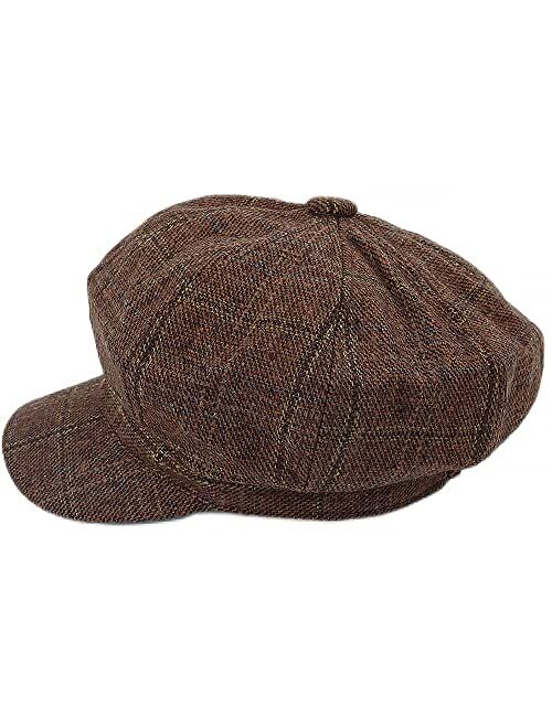 Zffxh Plaid Ladies Newsboy Hat Striped Visor Beret Cap for Women Tweed 8 Panel Applejack Hat Ivy Caps