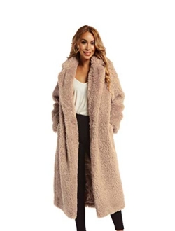 Sugar Poison Women Faux Fur Winter Coats Comfort Warm Outerwear Open Front Long Cardigan Overcoat Jacket