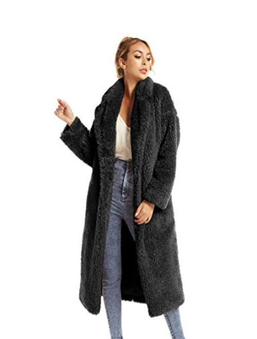 Sugar Poison Women Faux Fur Winter Coats Comfort Warm Outerwear Open Front Long Cardigan Overcoat Jacket