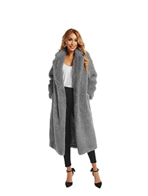 Sugar Poison Women Faux Fur Winter Coats Comfort Warm Outerwear Open Front Long Cardigan Overcoat Jacket