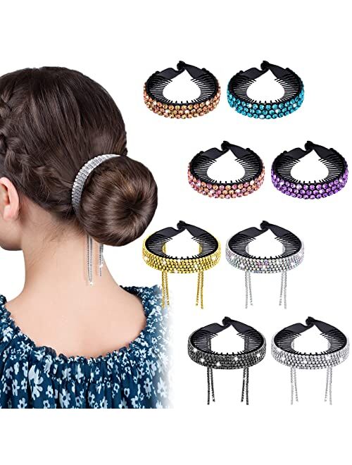 Mtlee 8 Pieces Bun Clip Large Rhinestone Bun Cover Tassel Claw Expanding Elegant Glitter Hair Accessories Bun Holder Rhinestone Hair Clip for Buns Half Balloon Expanding 