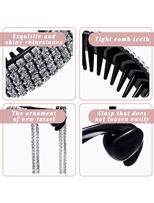 Mtlee 8 Pieces Bun Clip Large Rhinestone Bun Cover Tassel Claw Expanding Elegant Glitter Hair Accessories Bun Holder Rhinestone Hair Clip for Buns Half Balloon Expanding 