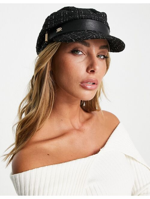 River Island boucle baker boy hat in black