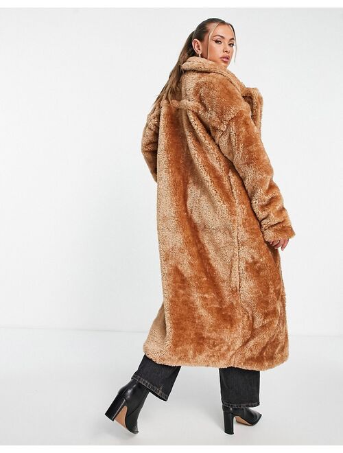 Missguided seam detail borg teddy coat in tan