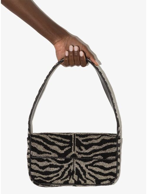 STAUD Tommy beaded-zebra pattern shoulder bag