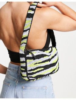 tiger stripe beaded shoulder bag in yellow