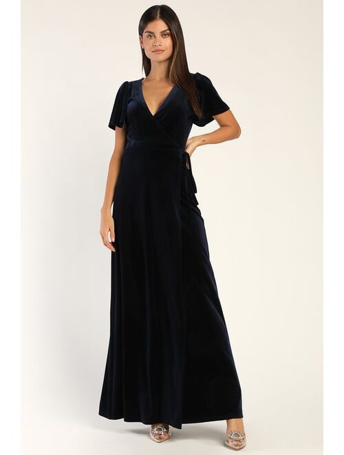 Lulus Memorable Romance Navy Blue Velvet Maxi Wrap Dress