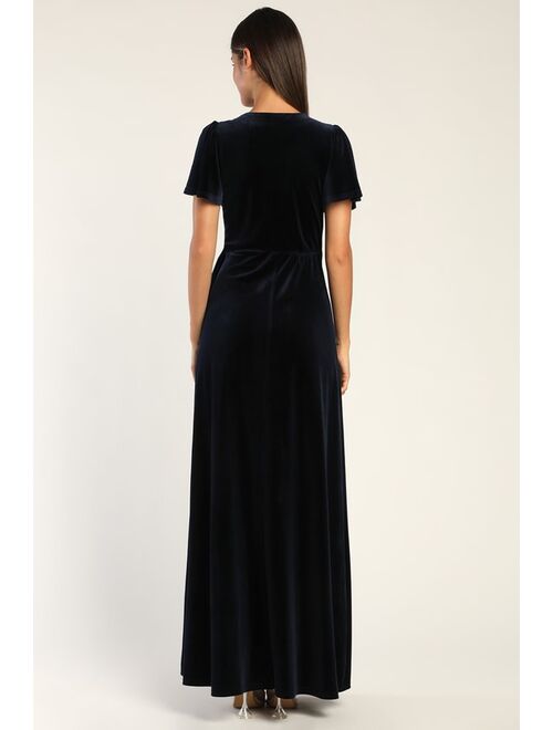 Lulus Memorable Romance Navy Blue Velvet Maxi Wrap Dress