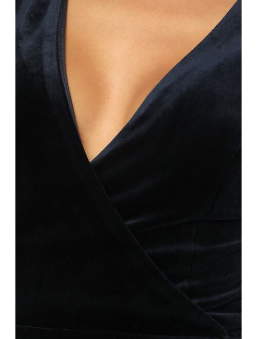 Lulus Memorable Romance Navy Blue Velvet Maxi Wrap Dress