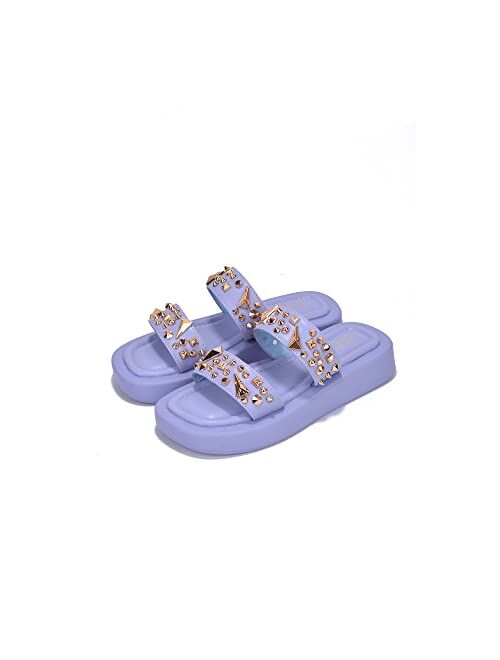 Cape Robbin Sulli Platform Sandals Slides for Women, Studded Womens Mules Slip On Shoes