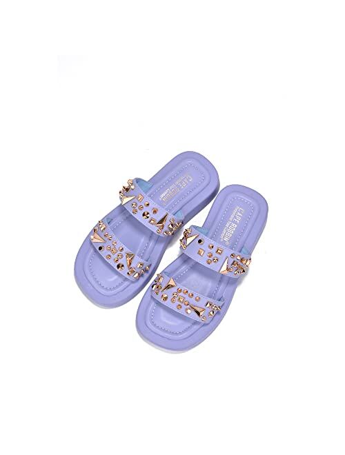 Cape Robbin Sulli Platform Sandals Slides for Women, Studded Womens Mules Slip On Shoes