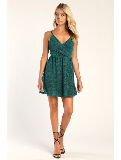 Lulus Enchant and Charm Turquoise Sparkly Sleeveless Mini Skater Dress