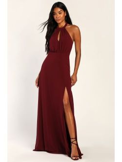 Truly Delightful Burgundy Halter Maxi Dress