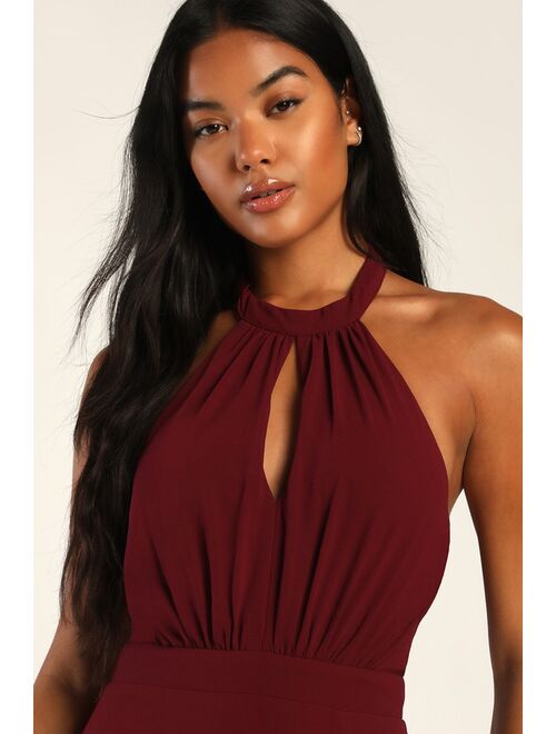 Lulus Truly Delightful Burgundy Halter Maxi Dress