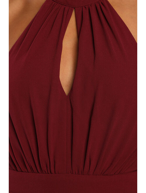 Lulus Truly Delightful Burgundy Halter Maxi Dress