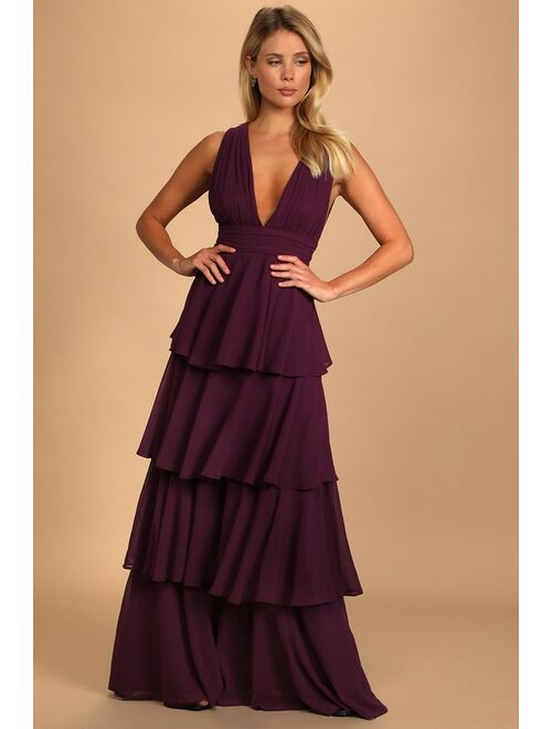 Lulus Amazing Evening Dark Purple Tiered Maxi Dress