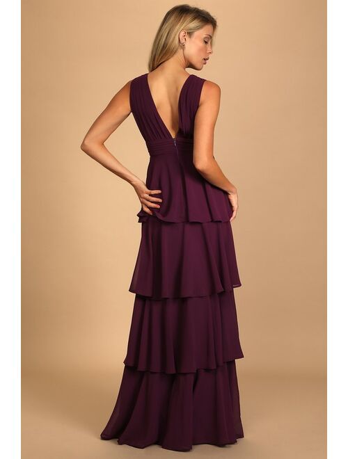 Lulus Amazing Evening Dark Purple Tiered Maxi Dress