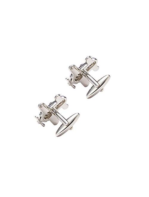 Knighthood Propeller Plane Cufflinks Silver Shirt Cuff Links Business, Wedding Gifts with Gift Box