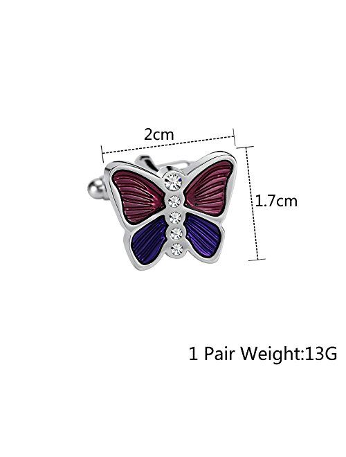 Gnzoe Silver Cufflink Set, Cufflink Wedding Stainless Steel Crystal Butterfly Cuff Links Purple Pink