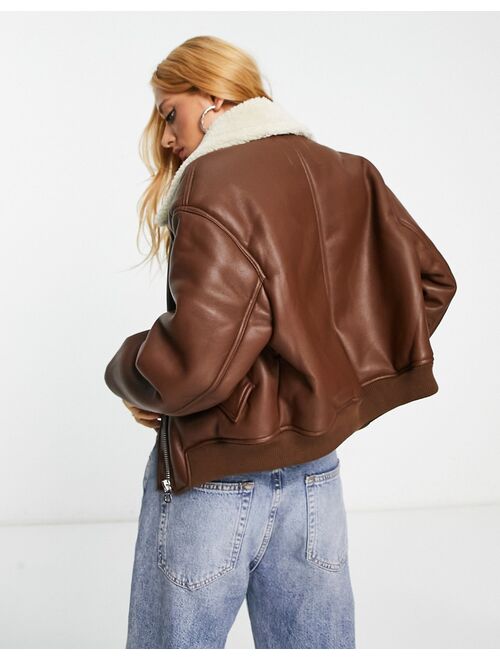 Bershka aviator jacket in brown