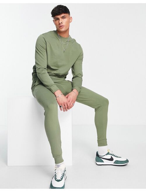 ASOS DESIGN lightweight tracksuit with sweatshirt and skinny sweatpants in khaki