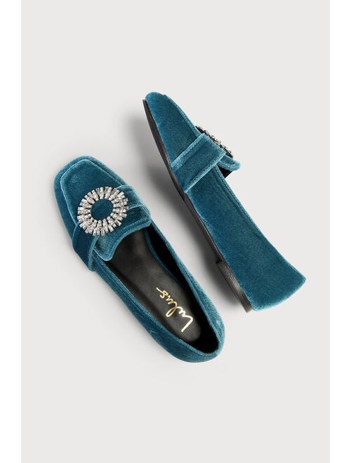 Lulus Vivalay Champagne Velvet Rhinestone Loafers