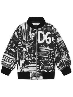 Kids graffiti-print bomber jacket