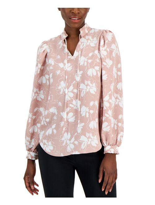 Alfani Women's Ruffled Tie-Neck Solid-Color Blouse, Created for Macy's