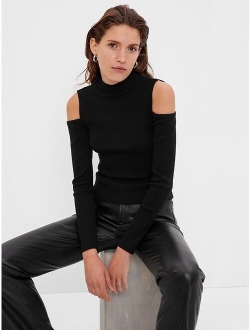 Rib Cropped Cold Shoulder Top