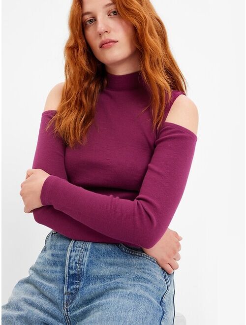 Gap Rib Cropped Cold Shoulder Top