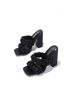 Chunky High Heels for Women, Strappy Shoes with Square Open Toe