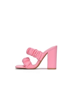 Chunky High Heels for Women, Strappy Shoes with Square Open Toe