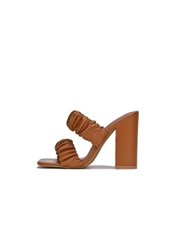 Chunky High Heels for Women, Strappy Shoes with Square Open Toe