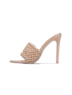 Anson Sexy Woven High Heels for Women, Square Open Toe Shoes Heels