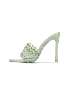 Anson Sexy Woven High Heels for Women, Square Open Toe Shoes Heels