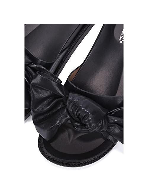 Cape Robbin Feelin Sandals Slides for Women, Womens Mules Slip On Shoes with Bow