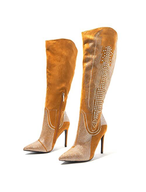 Cape Robbin Olkley Cowboy Knee High Boots Women, Western Cowgirl Boots for Women with Stiletto Heels, Fashion Dress Boots for Women